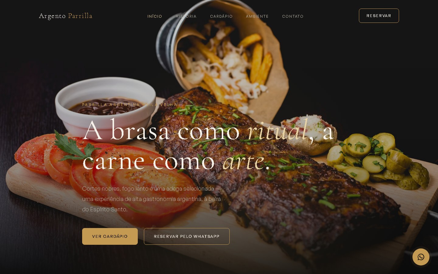 Página inicial do site Argento Parrilla