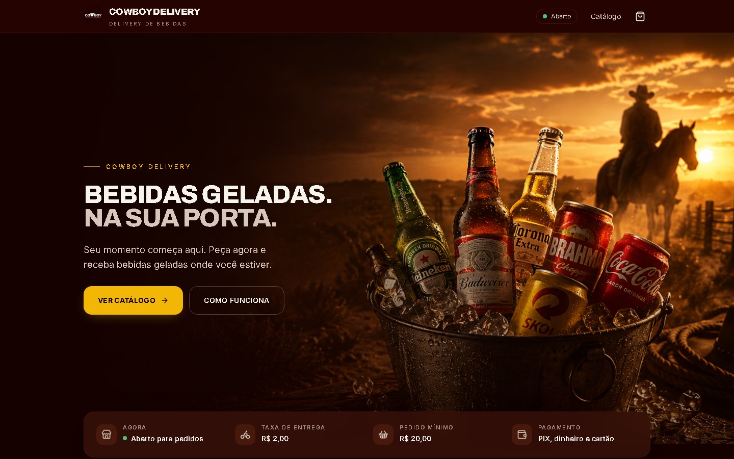Página inicial do site Cowboy Delivery