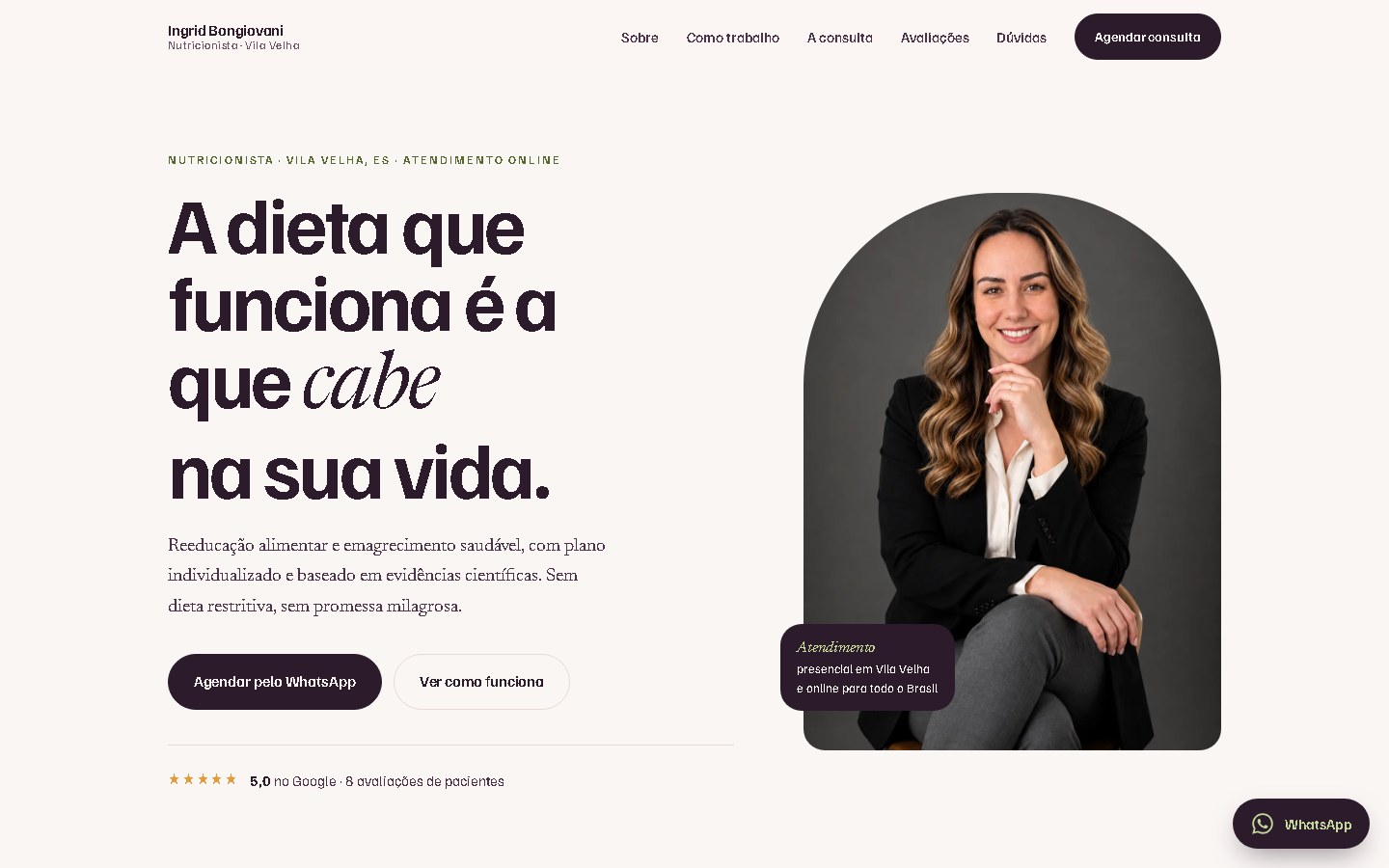 Página inicial do site Ingrid Bongiovani
