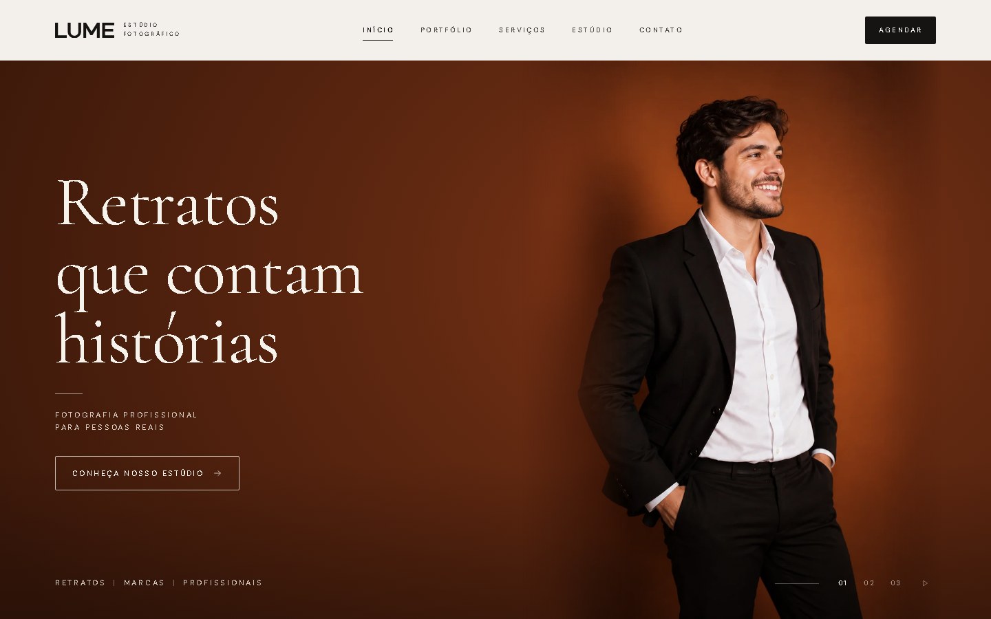 Página inicial do site LUME Estúdio Fotográfico