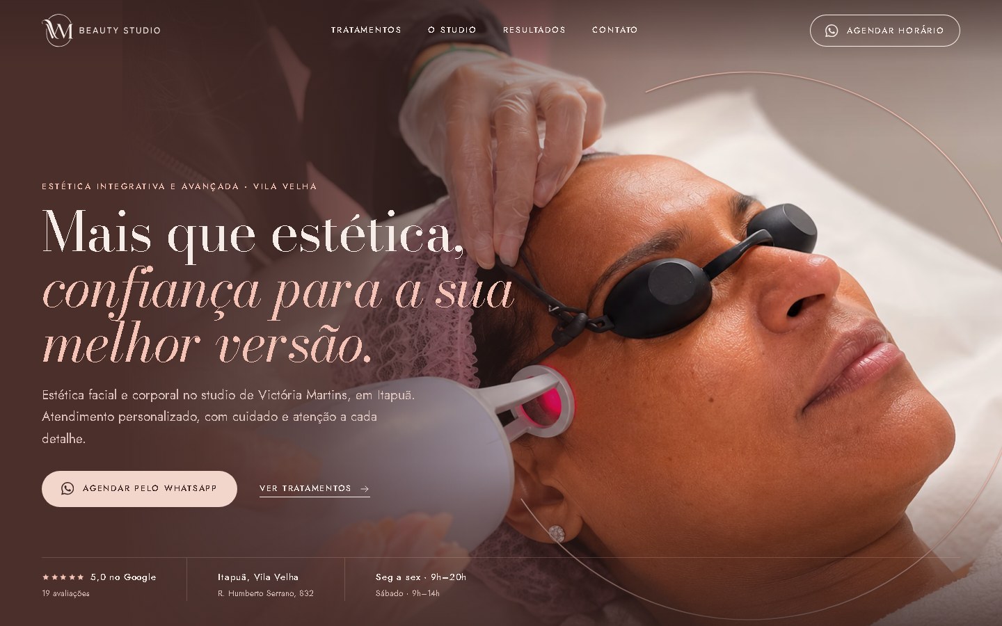 Página inicial do site VM Beauty Studio